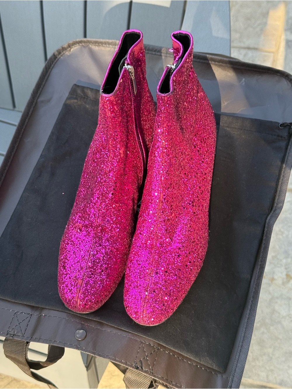 Saint Laurent Fuchsia Glitter Ankle Boots